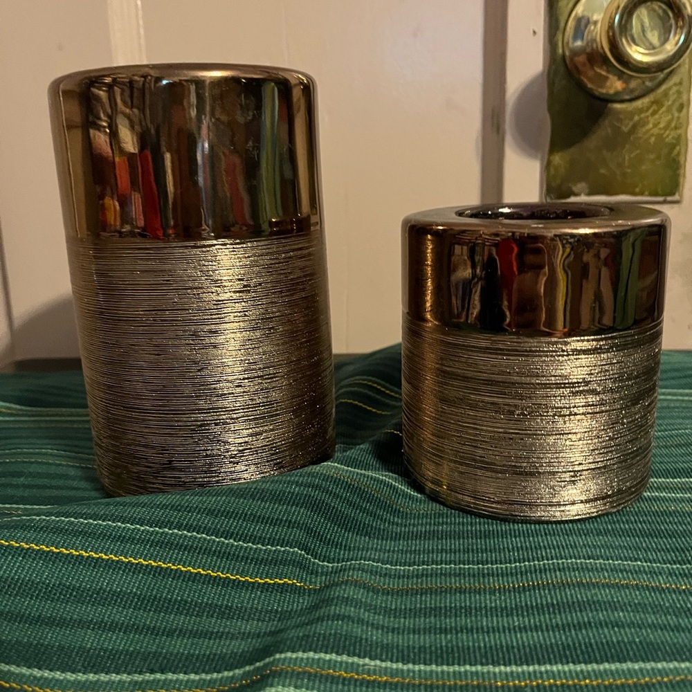 Michaels Metallic shimmering crystals, Textured Candle Holders - Set of 2